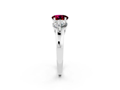 White gold Round Cut Garnet Three-Stone Ring with Prong Setting and Classic Band_2