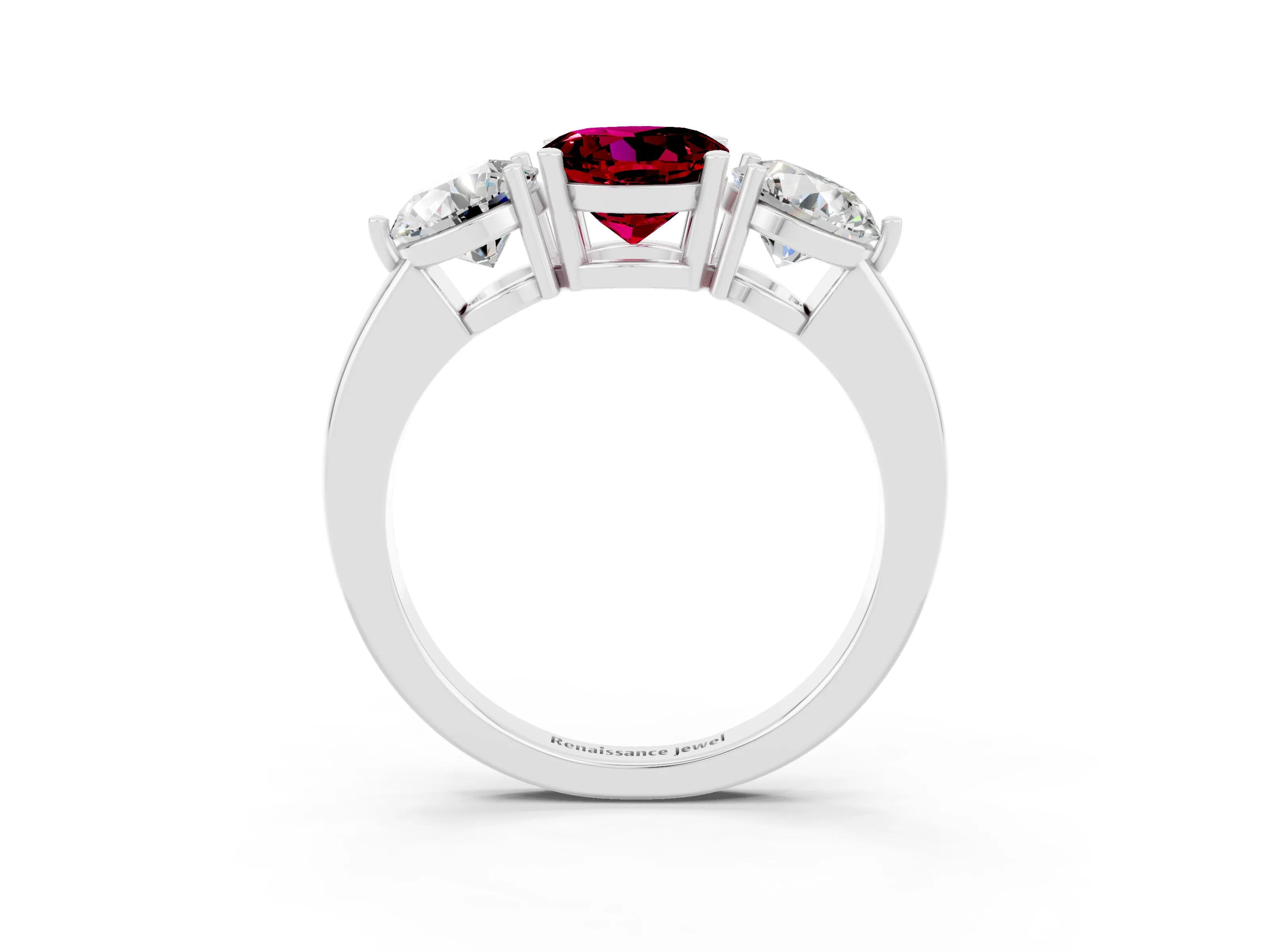 White gold Round Cut Garnet Three-Stone Ring with Prong Setting and Classic Band_3