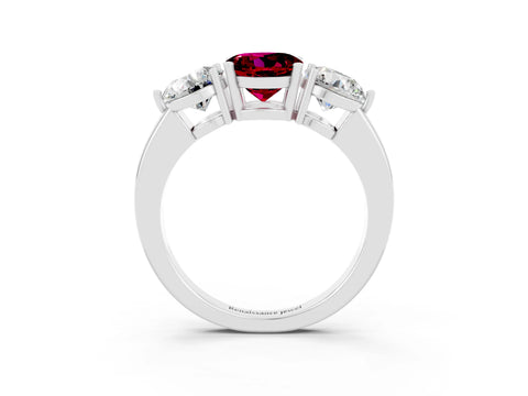 White gold Round Cut Garnet Three-Stone Ring with Prong Setting and Classic Band_3