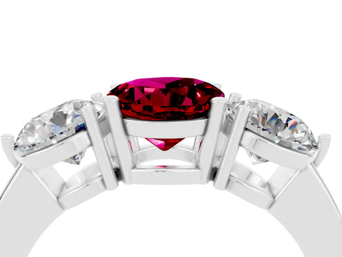 White gold Round Cut Garnet Three-Stone Ring with Prong Setting and Classic Band_4