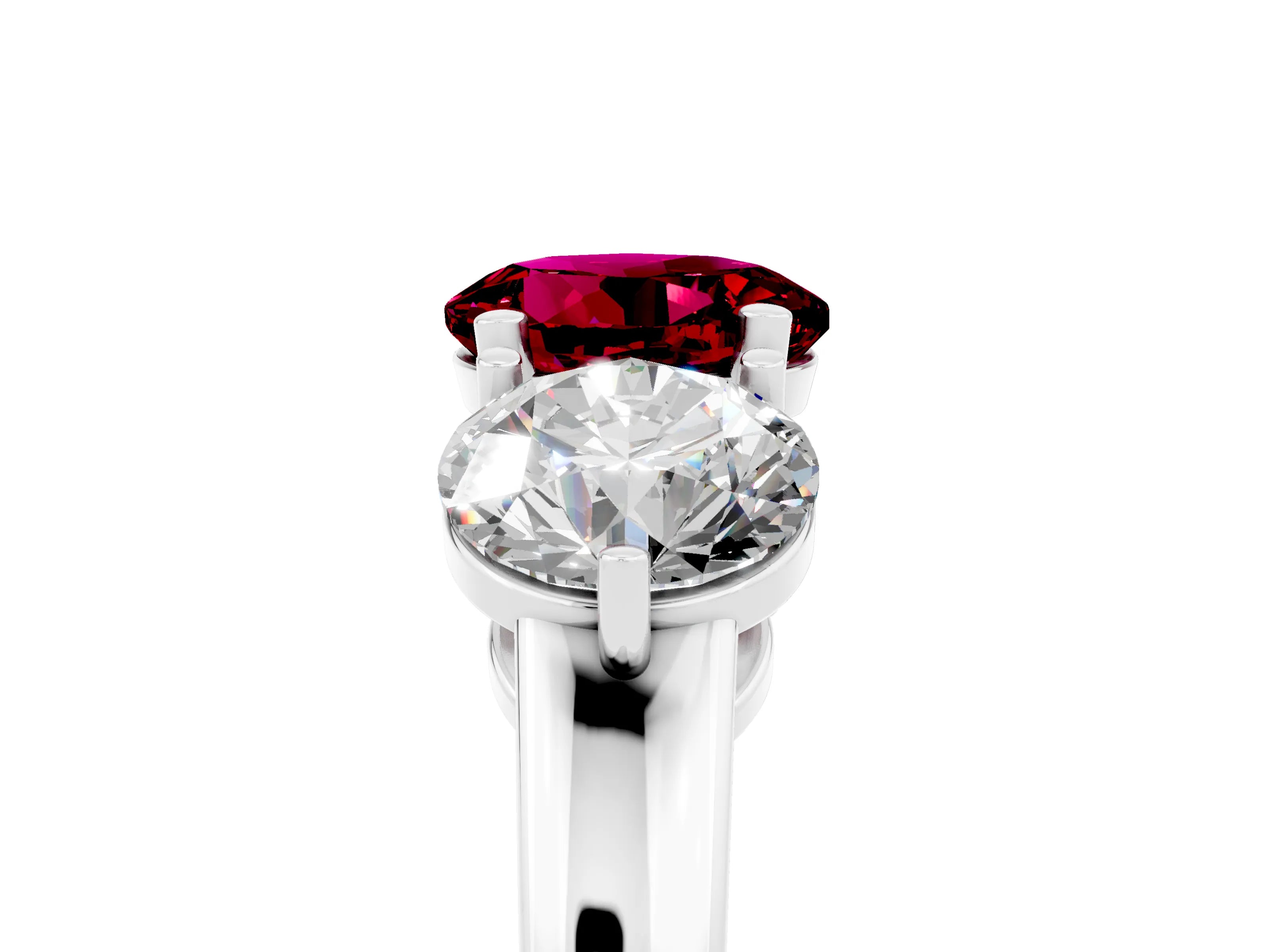 White gold Round Cut Garnet Three-Stone Ring with Prong Setting and Classic Band_5