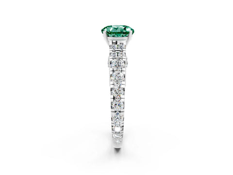 White gold Round Cut Green Sapphire Classic Solitaire Ring with Pavé Band and Four-Prong Setting_2
