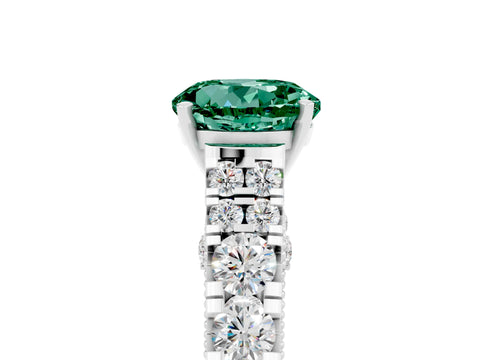 White gold Round Cut Green Sapphire Classic Solitaire Ring with Pavé Band and Four-Prong Setting_5