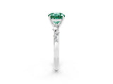 White gold Round Cut Green Sapphire Cluster Side Stone Solitaire Ring with Prong Setting_26