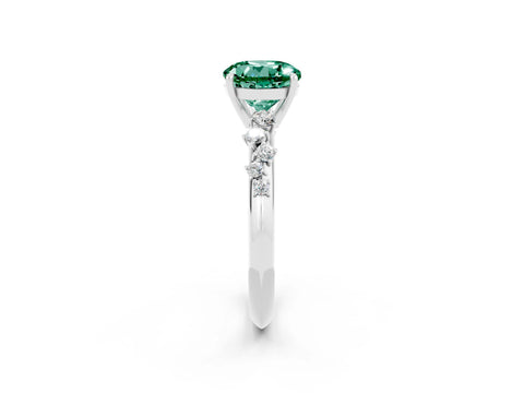 White gold Round Cut Green Sapphire Cluster Side Stone Solitaire Ring with Prong Setting_26