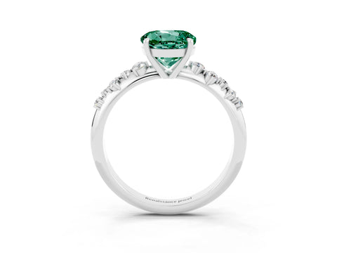 White gold Round Cut Green Sapphire Cluster Side Stone Solitaire Ring with Prong Setting_27