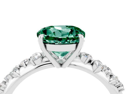 White gold Round Cut Green Sapphire Cluster Side Stone Solitaire Ring with Prong Setting_28