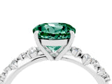 White gold Round Cut Green Sapphire Cluster Side Stone Solitaire Ring with Prong Setting_28