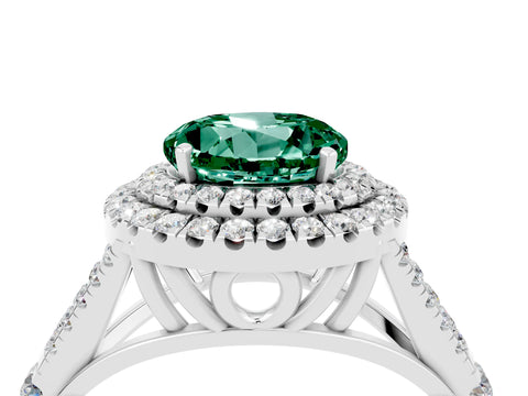 White gold Round Cut Green Sapphire Double Halo Ring with Split Shank and Prong Setting_16