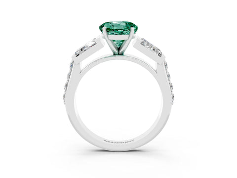 White gold Round Cut Green Sapphire Engagement Ring with Baguette Side Stones and Channel Set Band_3