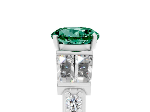 White gold Round Cut Green Sapphire Engagement Ring with Baguette Side Stones and Channel Set Band_5