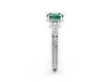 White gold Round Cut Green Sapphire Engagement Ring with Milgrain Channel Set Band and Prong Setting_2