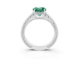 White gold Round Cut Green Sapphire Engagement Ring with Milgrain Channel Set Band and Prong Setting_3