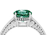 White gold Round Cut Green Sapphire Engagement Ring with Milgrain Channel Set Band and Prong Setting_4