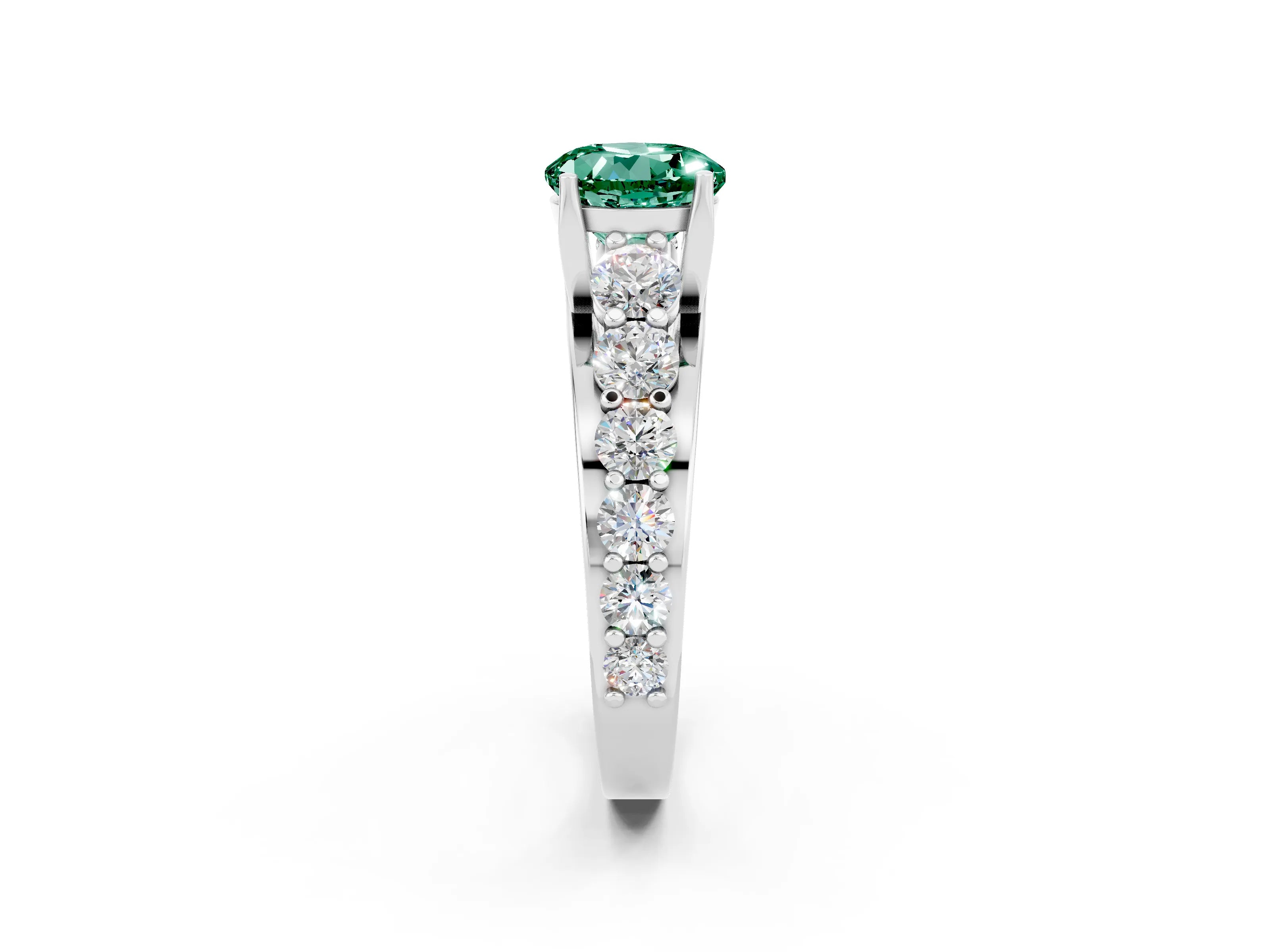 White gold Round Cut Green Sapphire Engagement Ring with Pavé Band and Four-Prong Setting_2