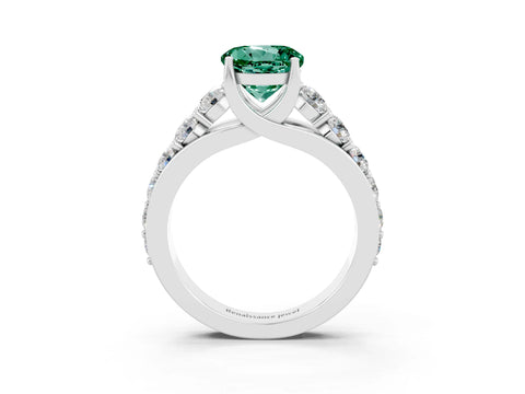 White gold Round Cut Green Sapphire Engagement Ring with Pavé Band and Four-Prong Setting_3