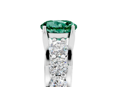 White gold Round Cut Green Sapphire Engagement Ring with Pavé Band and Four-Prong Setting_5