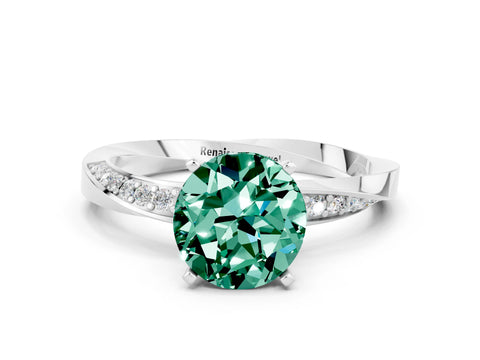 White gold Round Cut Green Sapphire Engagement Ring with Side Stone Accents and Four-Prong Setting_27