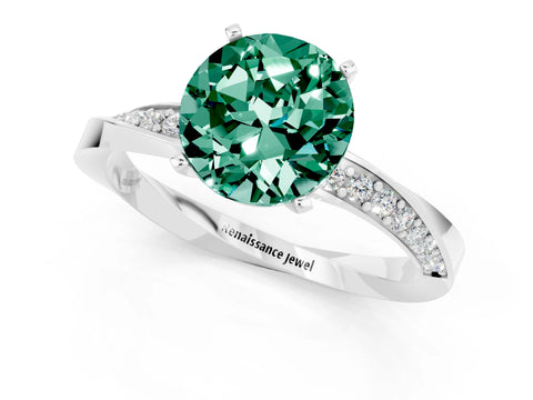 White gold Round Cut Green Sapphire Engagement Ring with Side Stone Accents and Four-Prong Setting_28