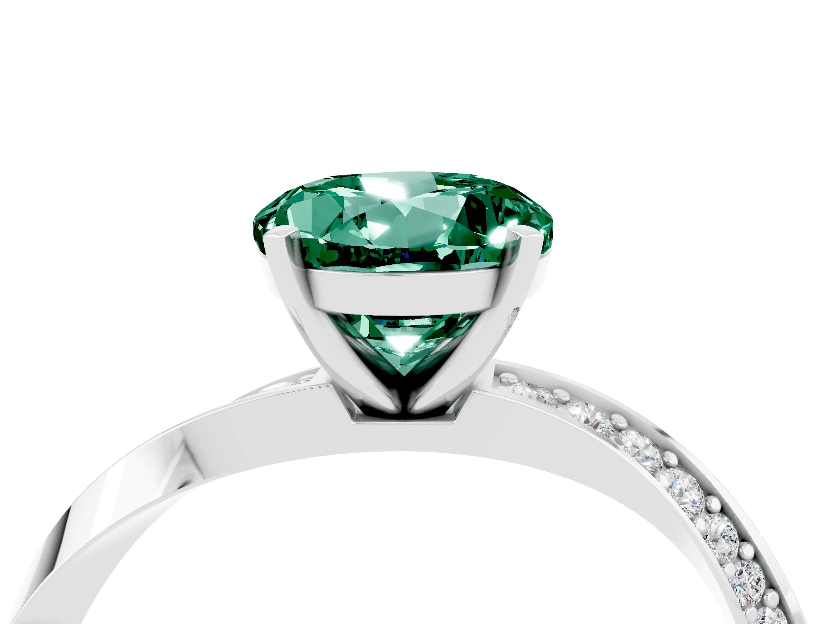 White gold Round Cut Green Sapphire Engagement Ring with Side Stone Accents and Four-Prong Setting_31