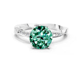 White gold Round Cut Green Sapphire Engagement Ring with Side Stone Accents and Four-Prong Setting_72