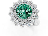 White gold Round Cut Green Sapphire Floral Double Halo Engagement Ring with Prong Setting_61