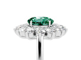 White gold Round Cut Green Sapphire Floral Double Halo Engagement Ring with Prong Setting_65