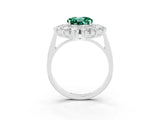 White gold Round Cut Green Sapphire Floral Double Halo Engagement Ring with Prong Setting_87
