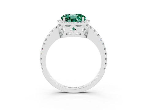 White gold Round Cut Green Sapphire Halo Engagement Ring with Pavé Band and Prong Setting_15
