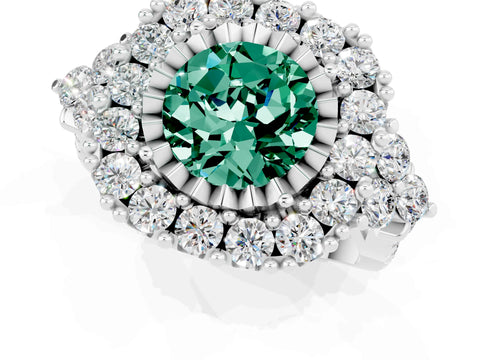 White gold Round Cut Green Sapphire Halo Ring with Pavé Band and Four-Prong Setting_13