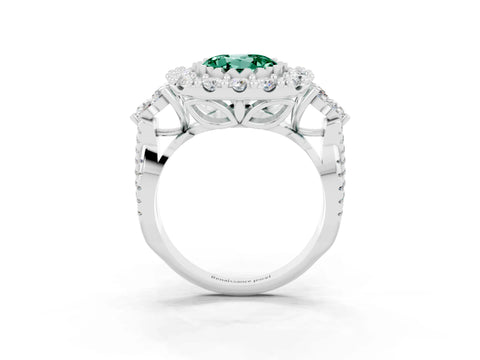 White gold Round Cut Green Sapphire Halo Ring with Pavé Band and Four-Prong Setting_15