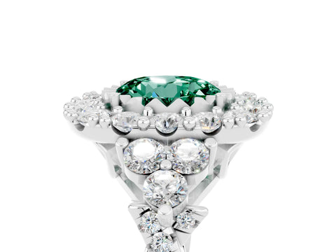 White gold Round Cut Green Sapphire Halo Ring with Pavé Band and Four-Prong Setting_17