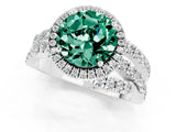 White gold Round Cut Green Sapphire Halo Ring with Round Split Shank and Prong Setting_61