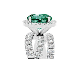 White gold Round Cut Green Sapphire Halo Ring with Round Split Shank and Prong Setting_65