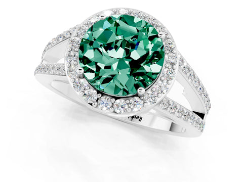 White gold Round Cut Green Sapphire Halo Ring with Split Shank U-Prong Band and Four-Prong Setting_1