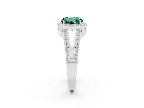 White gold Round Cut Green Sapphire Halo Ring with Split Shank U-Prong Band and Four-Prong Setting_2