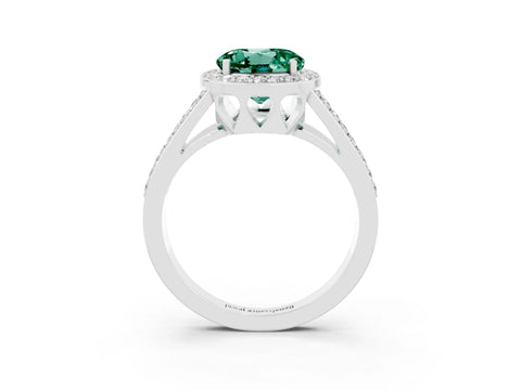 White gold Round Cut Green Sapphire Halo Ring with Split Shank U-Prong Band and Four-Prong Setting_3