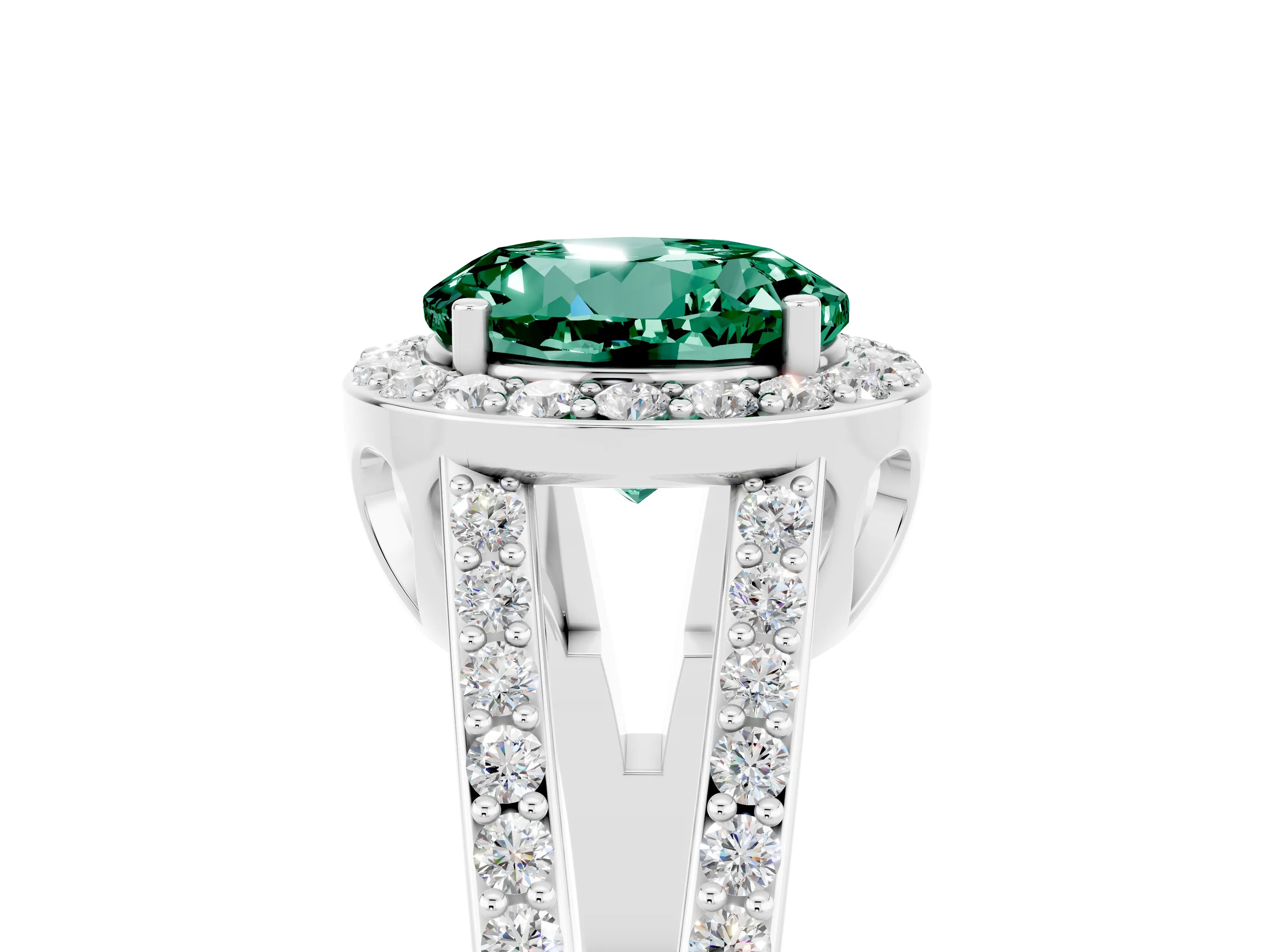 White gold Round Cut Green Sapphire Halo Ring with Split Shank U-Prong Band and Four-Prong Setting_5