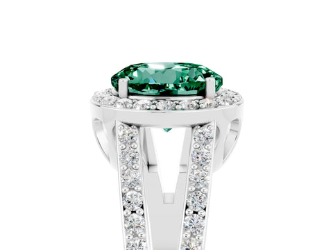 White gold Round Cut Green Sapphire Halo Ring with Split Shank U-Prong Band and Four-Prong Setting_5