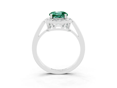 White gold Round Cut Green Sapphire Halo Ring with Split Shank and Four-Prong Setting_15