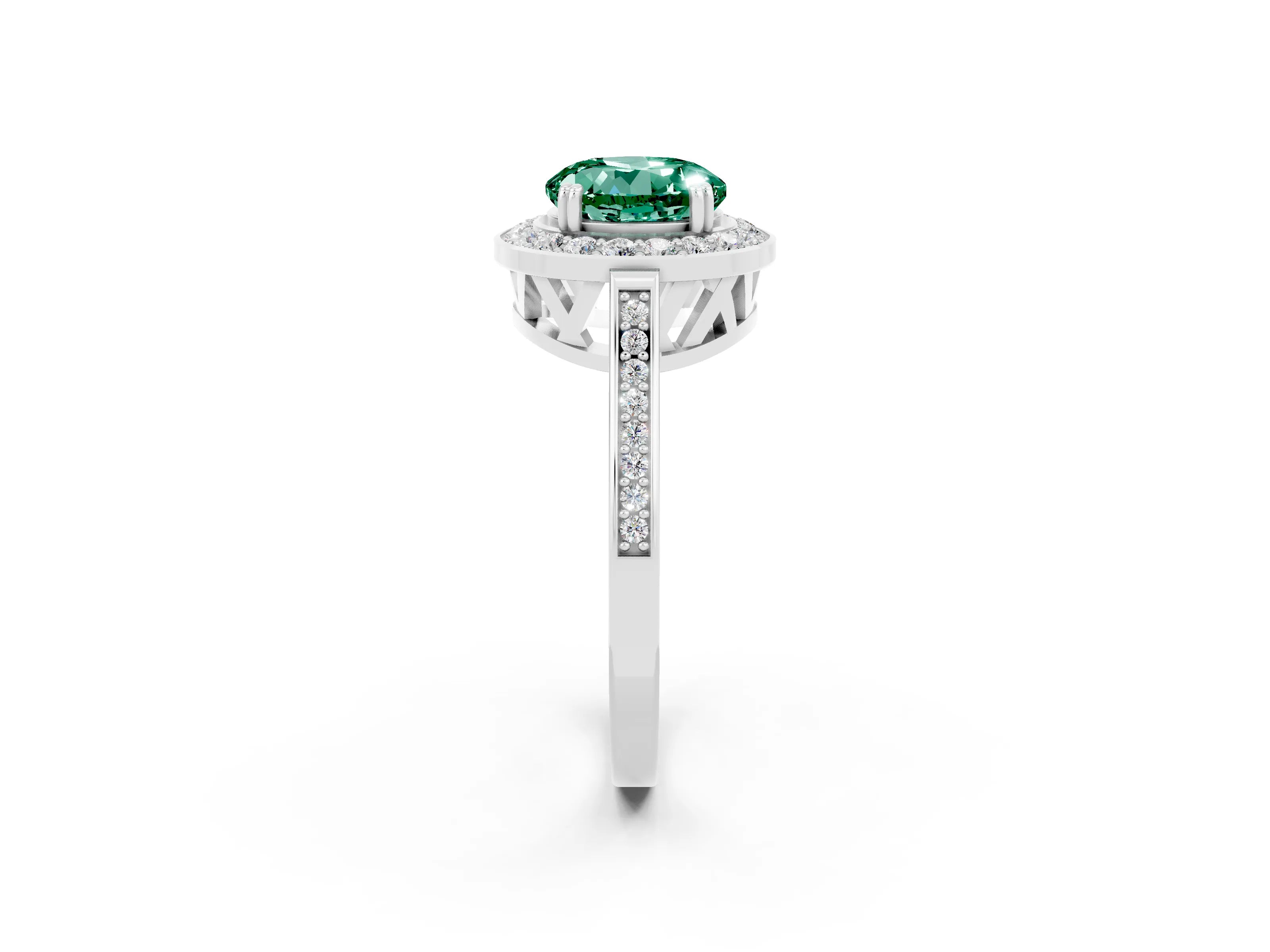 White gold Round Cut Green Sapphire Halo Ring with Split Shank and Four-Prong Setting_2