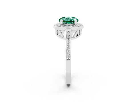 White gold Round Cut Green Sapphire Halo Ring with Split Shank and Four-Prong Setting_2
