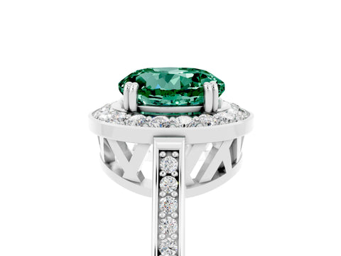 White gold Round Cut Green Sapphire Halo Ring with Split Shank and Four-Prong Setting_5
