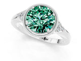 White gold Round Cut Green Sapphire Halo Ring with Tapered Band and Four-Prong Setting_1