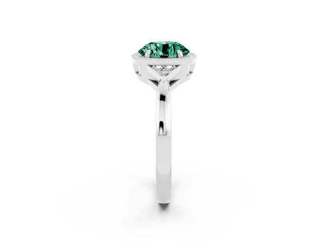 White gold Round Cut Green Sapphire Halo Ring with Tapered Band and Four-Prong Setting_2