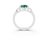 White gold Round Cut Green Sapphire Halo Ring with Tapered Band and Four-Prong Setting_3