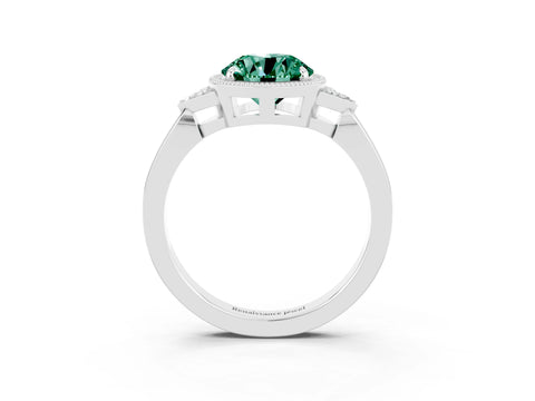 White gold Round Cut Green Sapphire Halo Ring with Tapered Band and Four-Prong Setting_3