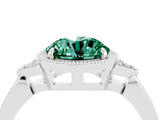 White gold Round Cut Green Sapphire Halo Ring with Tapered Band and Four-Prong Setting_4