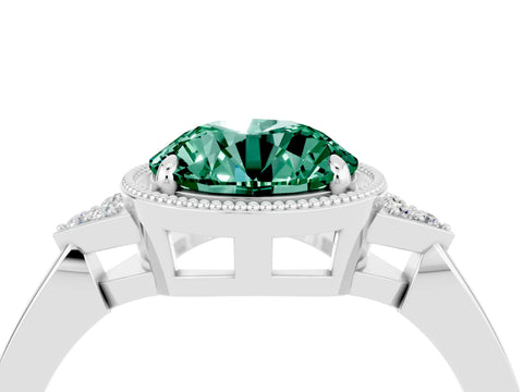 White gold Round Cut Green Sapphire Halo Ring with Tapered Band and Four-Prong Setting_4