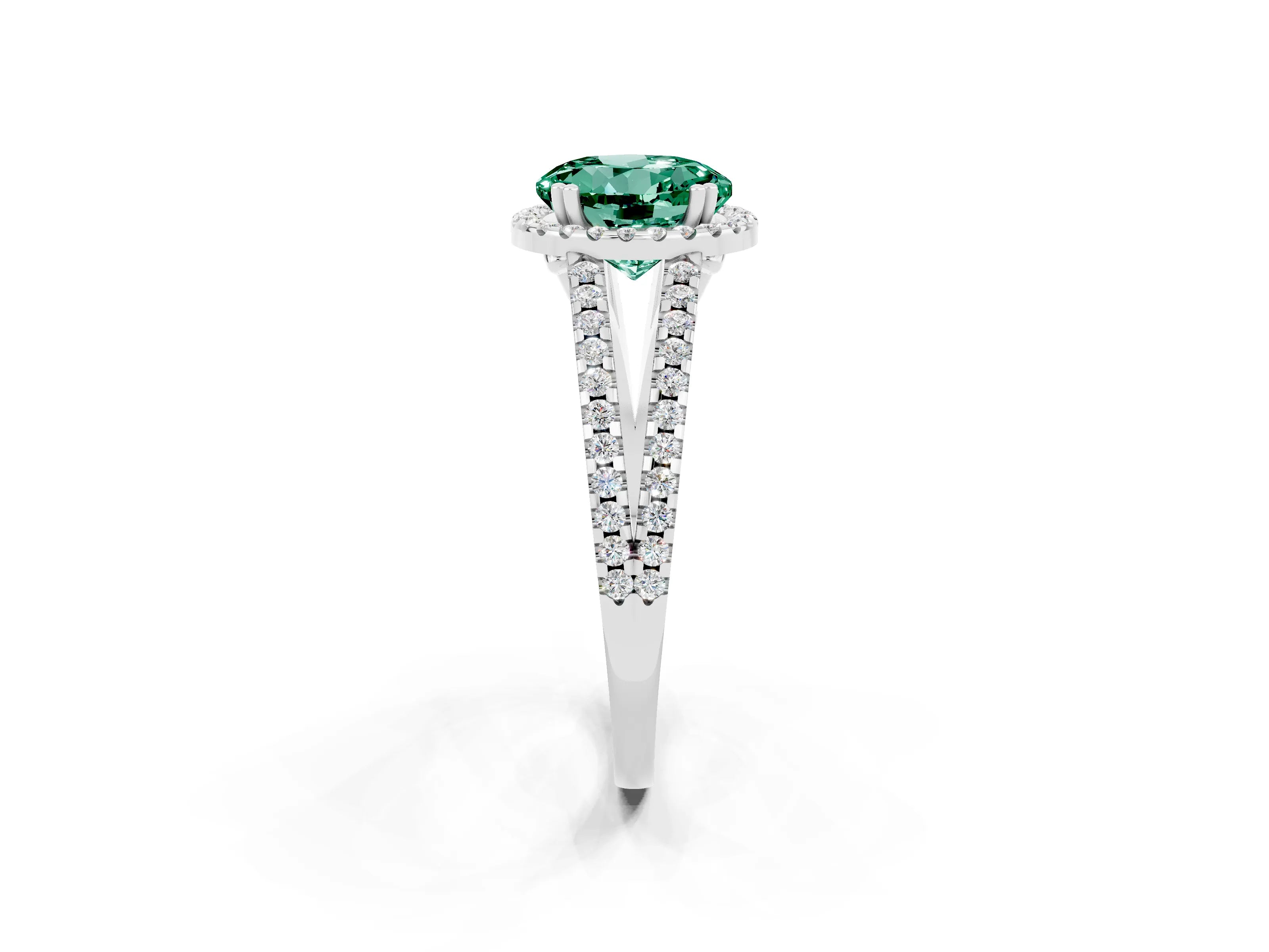 White gold Round Cut Green Sapphire Halo Split Shank Engagement Ring_14